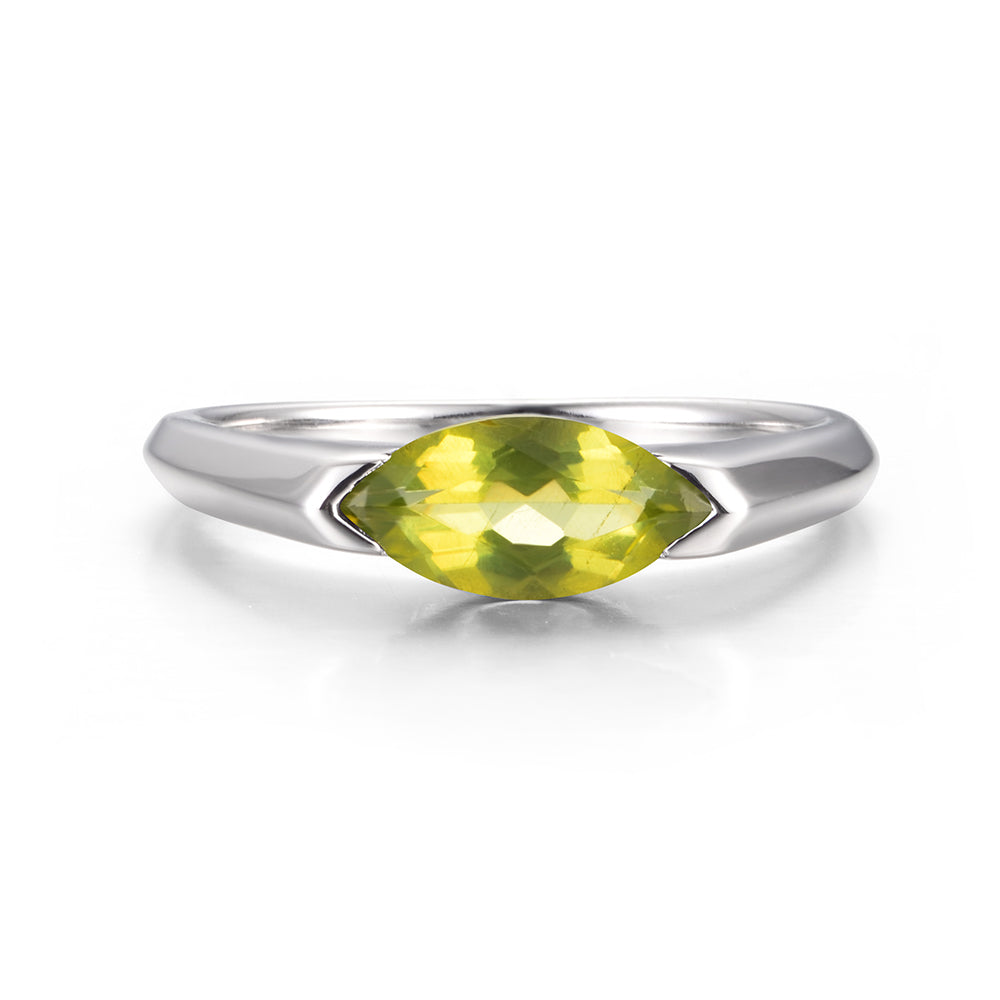 East West Marquise Cut Peridot Ring
