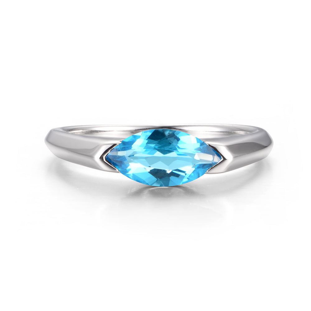 Swiss Blue Topaz East West Marquise Engagement Ring