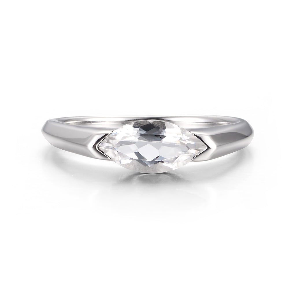 East West Marquise Cut White Topaz Ring