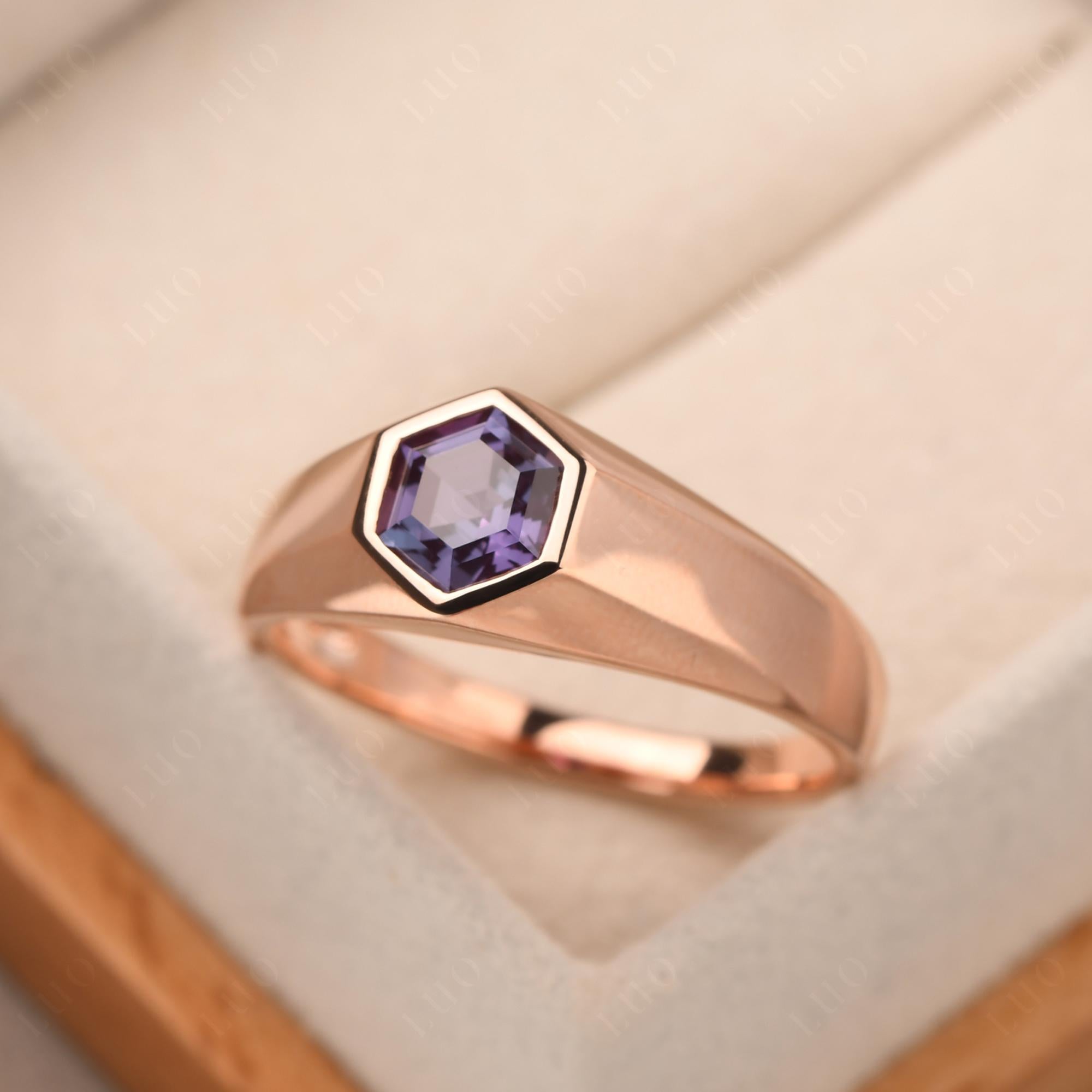 Hexagon Alexandrite Bezel Men'S Ring | LUO Jewelry