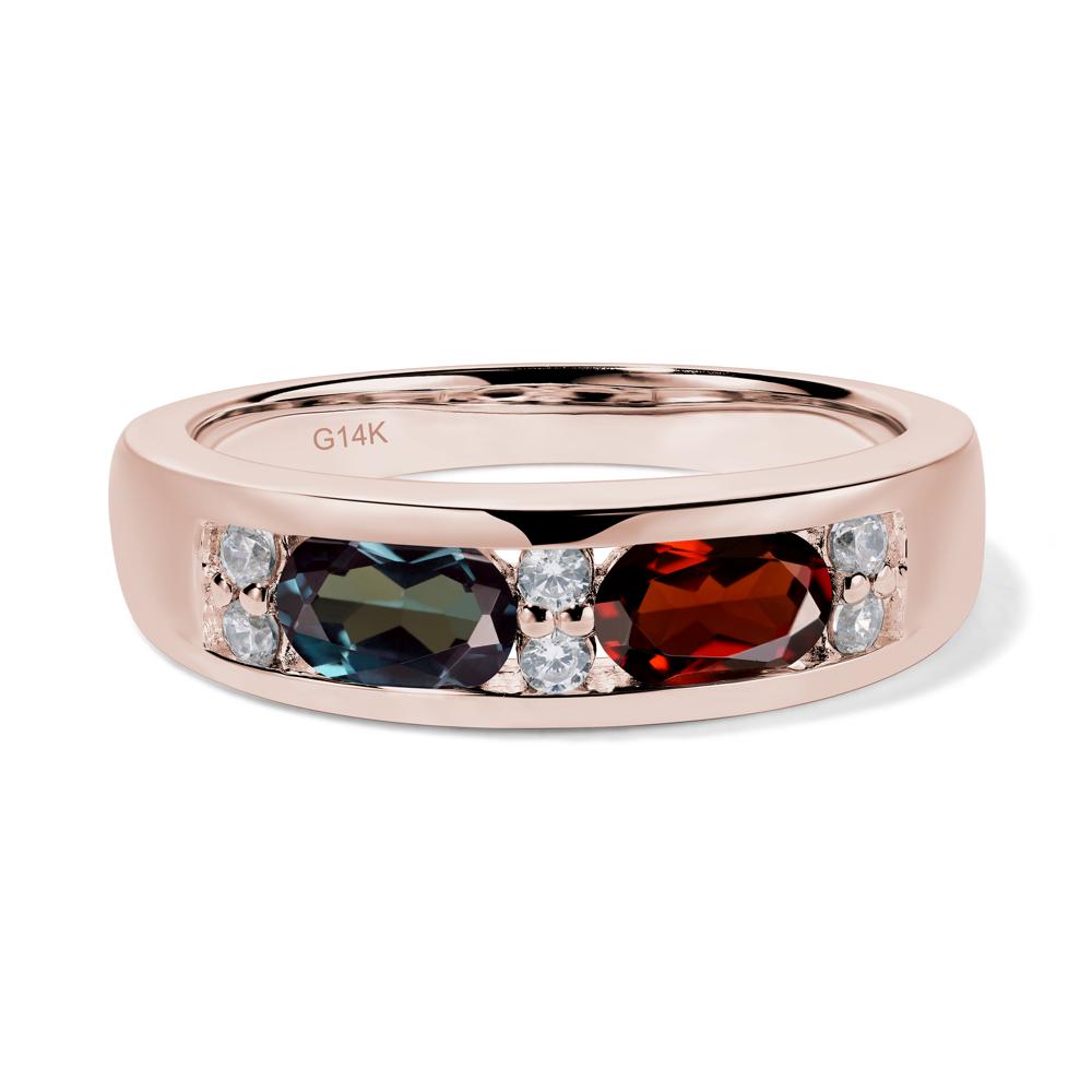 Oval Cut Lab Created Alexandrite and Garnet Toi Et Moi Wide Band Ring - LUO Jewelry #metal_14k rose gold