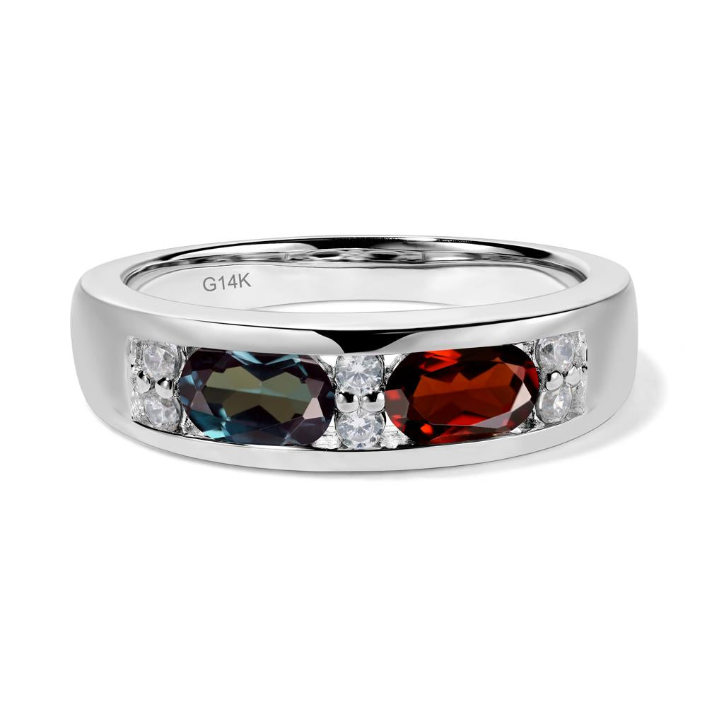 Oval Cut Lab Created Alexandrite and Garnet Toi Et Moi Wide Band Ring - LUO Jewelry #metal_14k white gold