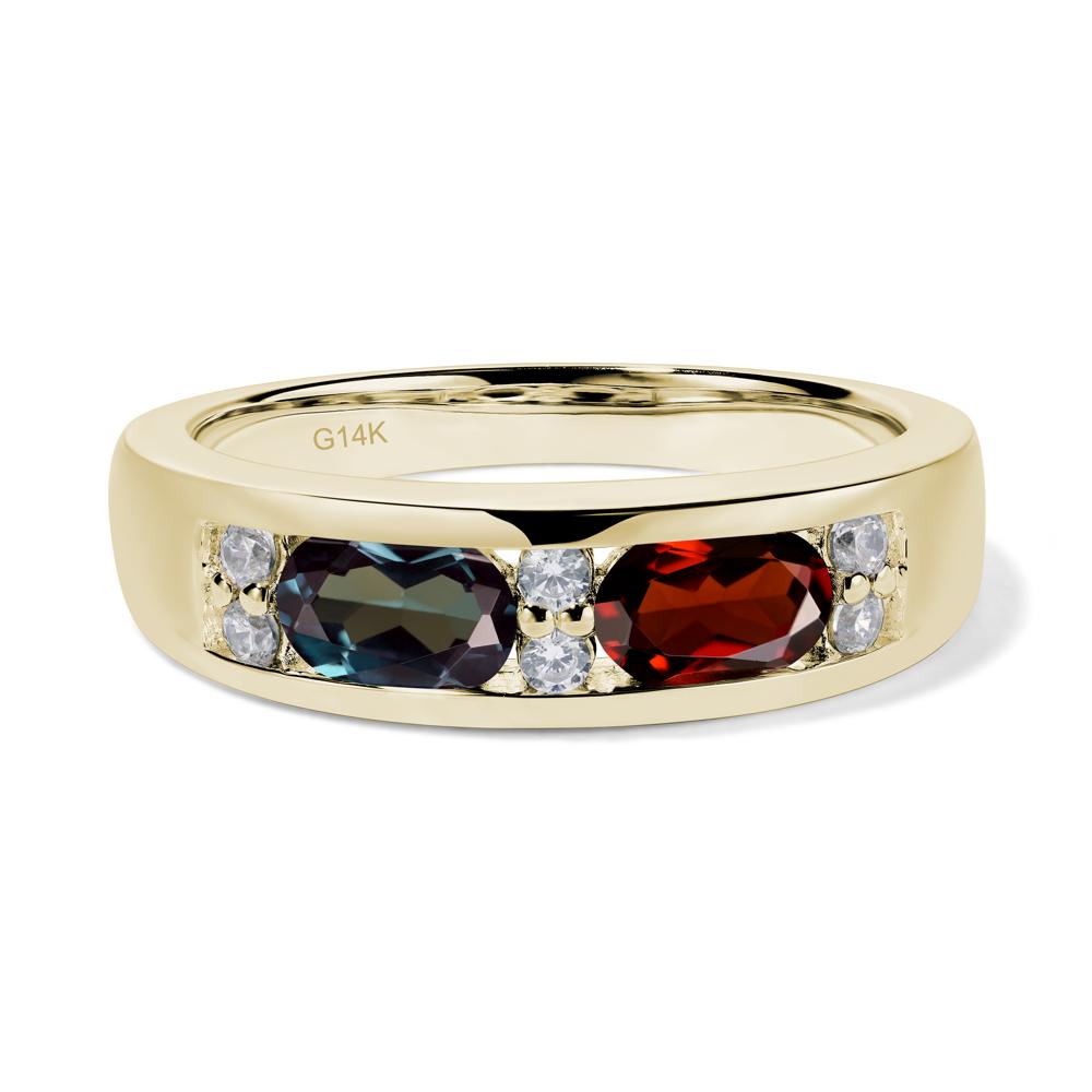 Oval Cut Lab Created Alexandrite and Garnet Toi Et Moi Wide Band Ring - LUO Jewelry #metal_14k yellow gold