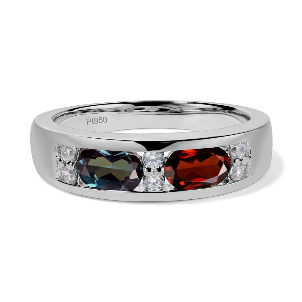 Oval Cut Lab Created Alexandrite and Garnet Toi Et Moi Wide Band Ring - LUO Jewelry #metal_platinum