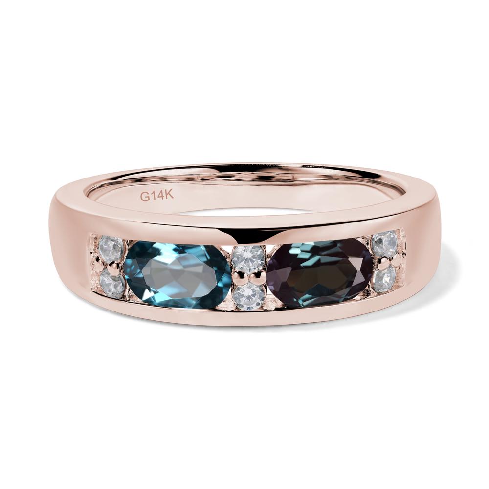 Oval Cut Lab Alexandrite and London Blue Topaz Toi Et Moi Wide Band Ring - LUO Jewelry #metal_14k rose gold