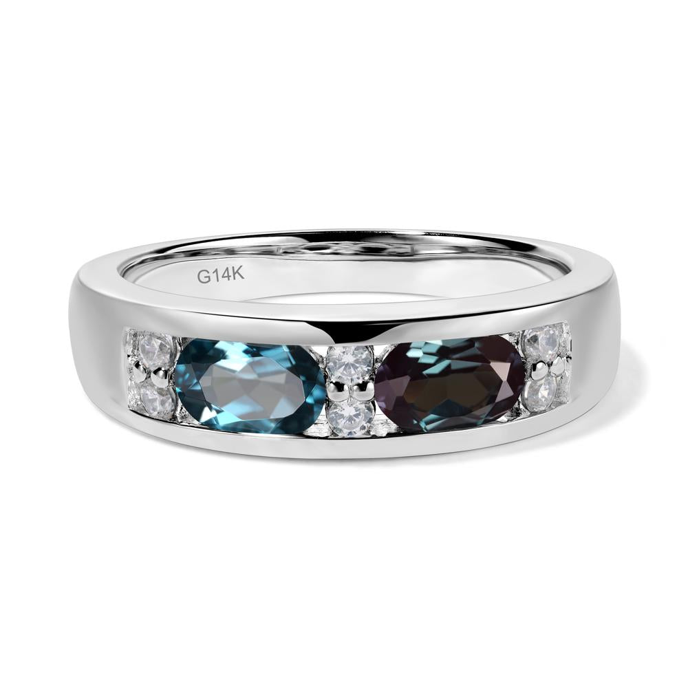 Oval Cut Lab Alexandrite and London Blue Topaz Toi Et Moi Wide Band Ring - LUO Jewelry #metal_14k white gold