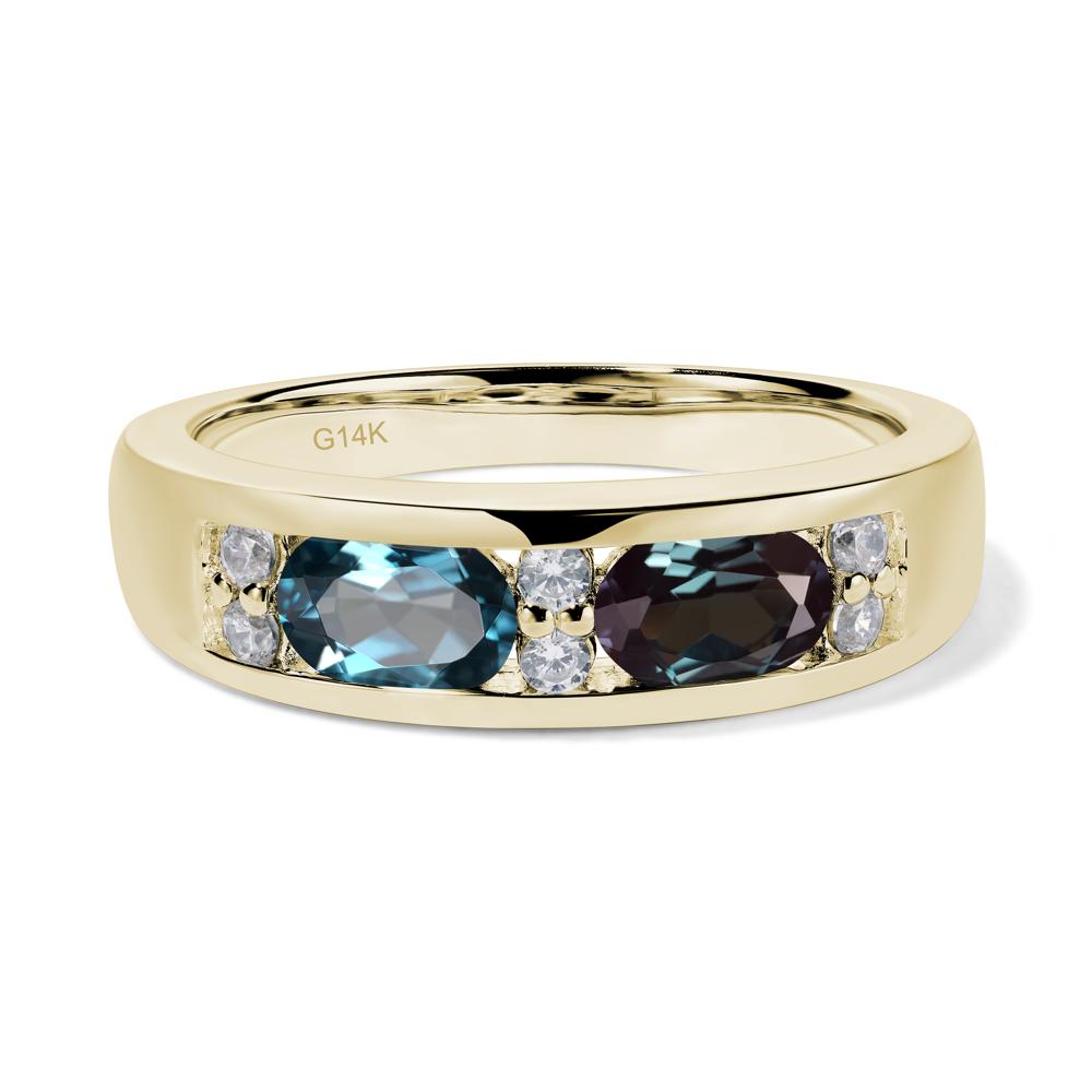 Oval Cut Lab Alexandrite and London Blue Topaz Toi Et Moi Wide Band Ring - LUO Jewelry #metal_14k yellow gold