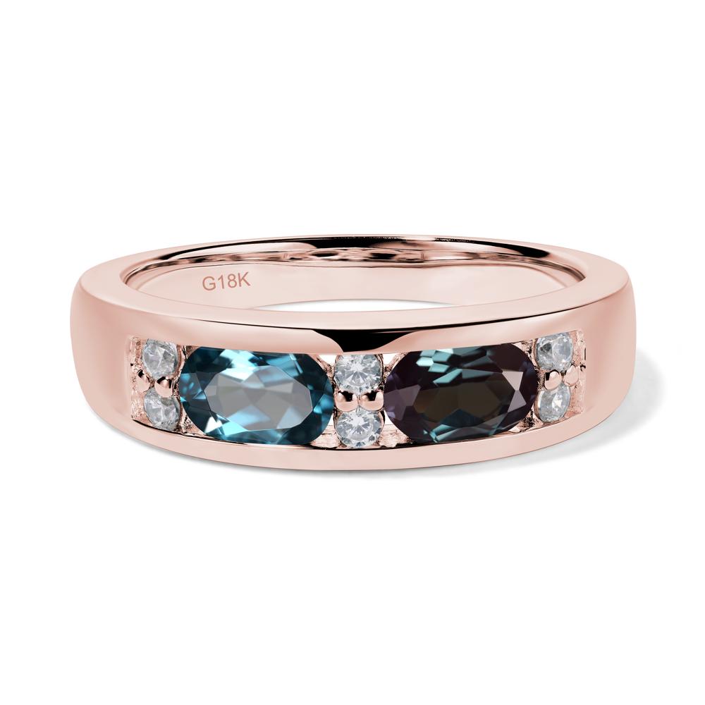 Oval Cut Lab Alexandrite and London Blue Topaz Toi Et Moi Wide Band Ring - LUO Jewelry #metal_18k rose gold