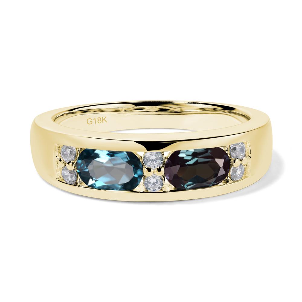 Oval Cut Lab Alexandrite and London Blue Topaz Toi Et Moi Wide Band Ring - LUO Jewelry #metal_18k yellow gold