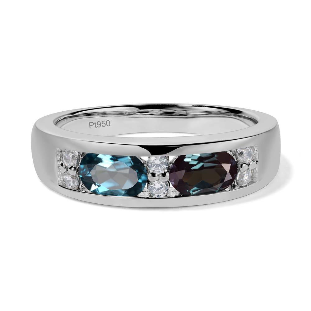 Oval Cut Lab Alexandrite and London Blue Topaz Toi Et Moi Wide Band Ring - LUO Jewelry #metal_platinum