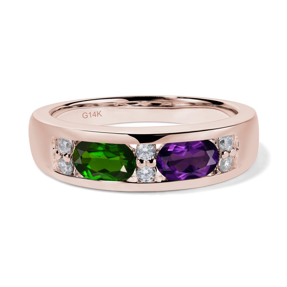 Oval Cut Amethyst and Diopside Toi Et Moi Wide Band Ring - LUO Jewelry #metal_14k rose gold