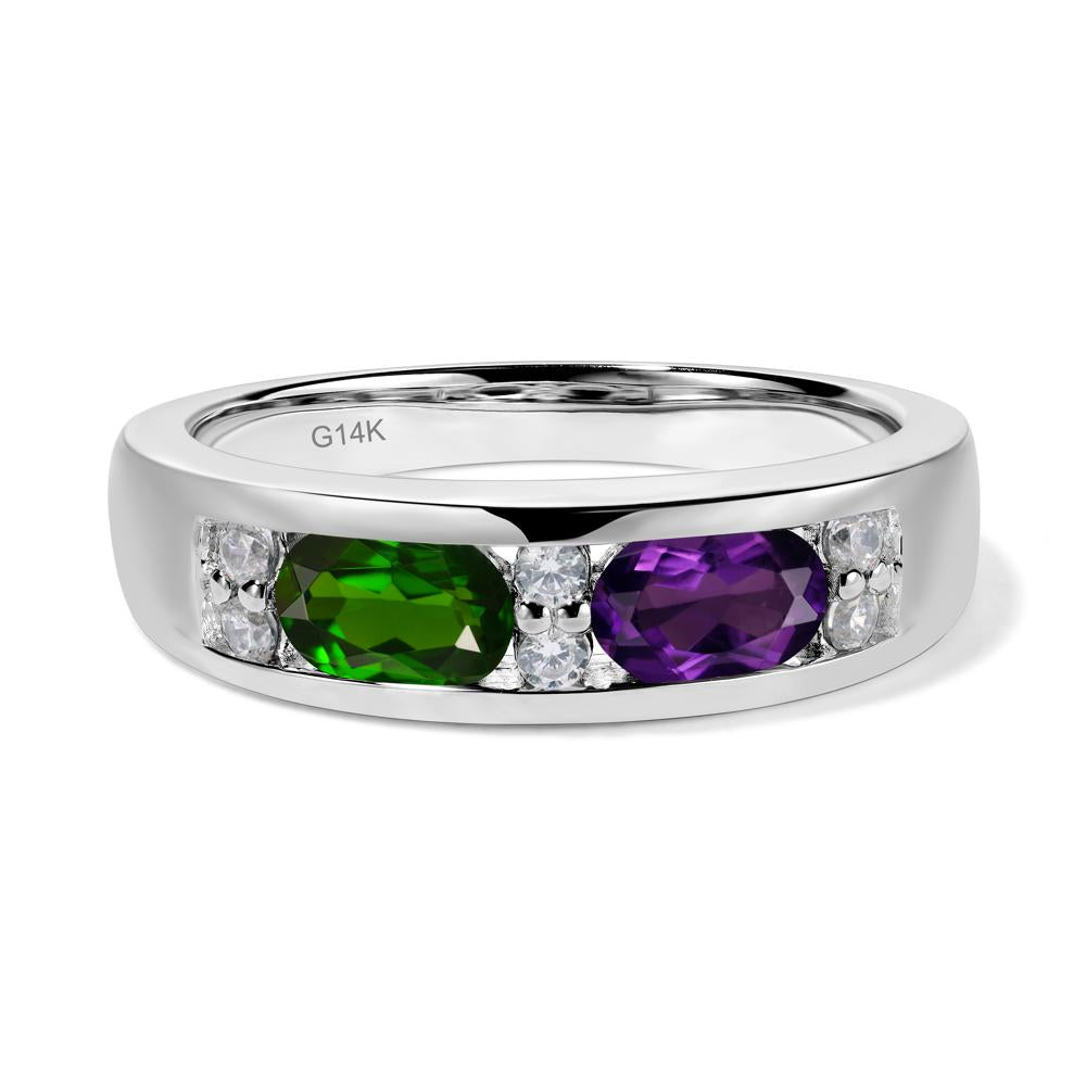 Oval Cut Amethyst and Diopside Toi Et Moi Wide Band Ring - LUO Jewelry #metal_14k white gold