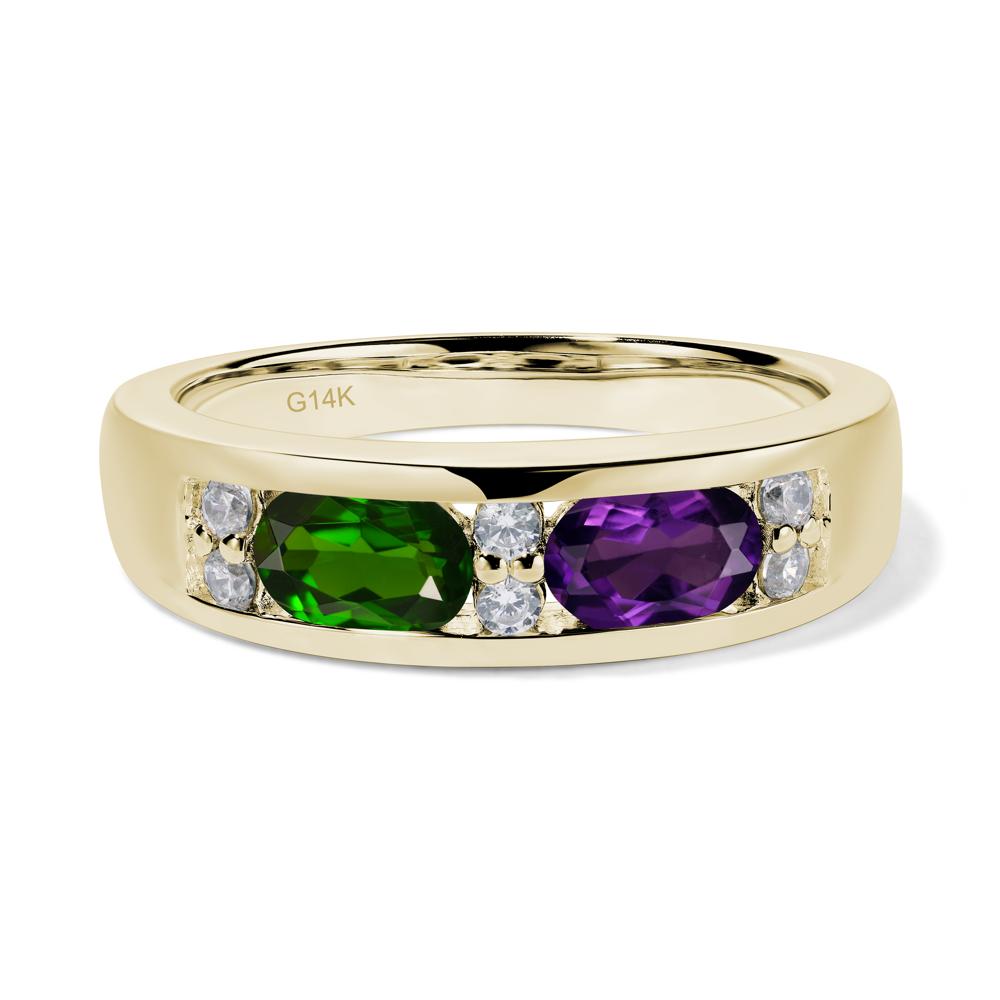 Oval Cut Amethyst and Diopside Toi Et Moi Wide Band Ring - LUO Jewelry #metal_14k yellow gold