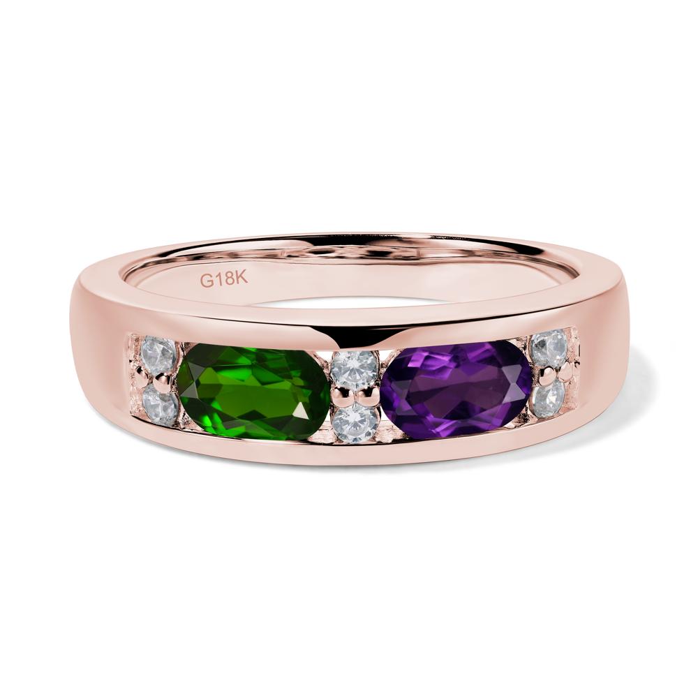 Oval Cut Amethyst and Diopside Toi Et Moi Wide Band Ring - LUO Jewelry #metal_18k rose gold