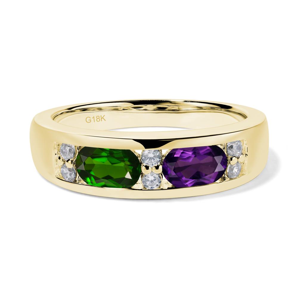 Oval Cut Amethyst and Diopside Toi Et Moi Wide Band Ring - LUO Jewelry #metal_18k yellow gold