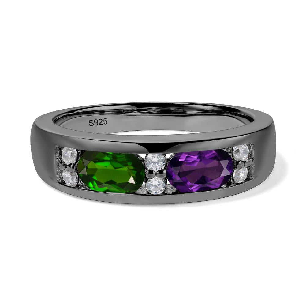 Oval Cut Amethyst and Diopside Toi Et Moi Wide Band Ring - LUO Jewelry #metal_black finish sterling silver