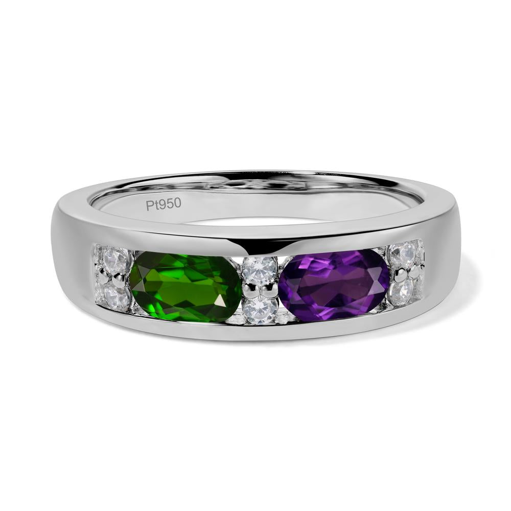 Oval Cut Amethyst and Diopside Toi Et Moi Wide Band Ring - LUO Jewelry #metal_platinum