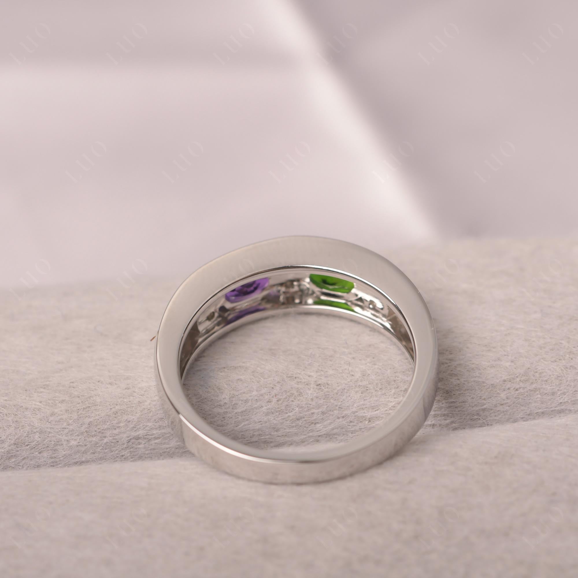 Oval Cut Amethyst and Diopside Toi Et Moi Wide Band Ring - LUO Jewelry