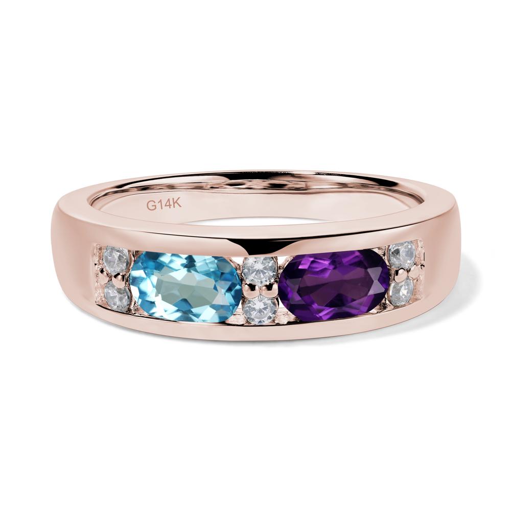 Oval Cut Amethyst and Swiss Blue Topaz Toi Et Moi Wide Band Ring - LUO Jewelry #metal_14k rose gold