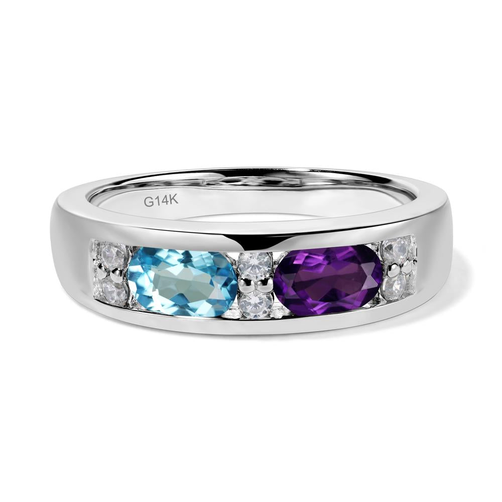 Oval Cut Amethyst and Swiss Blue Topaz Toi Et Moi Wide Band Ring - LUO Jewelry #metal_14k white gold