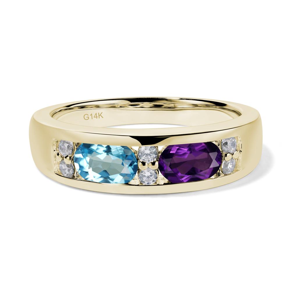 Oval Cut Amethyst and Swiss Blue Topaz Toi Et Moi Wide Band Ring - LUO Jewelry #metal_14k yellow gold