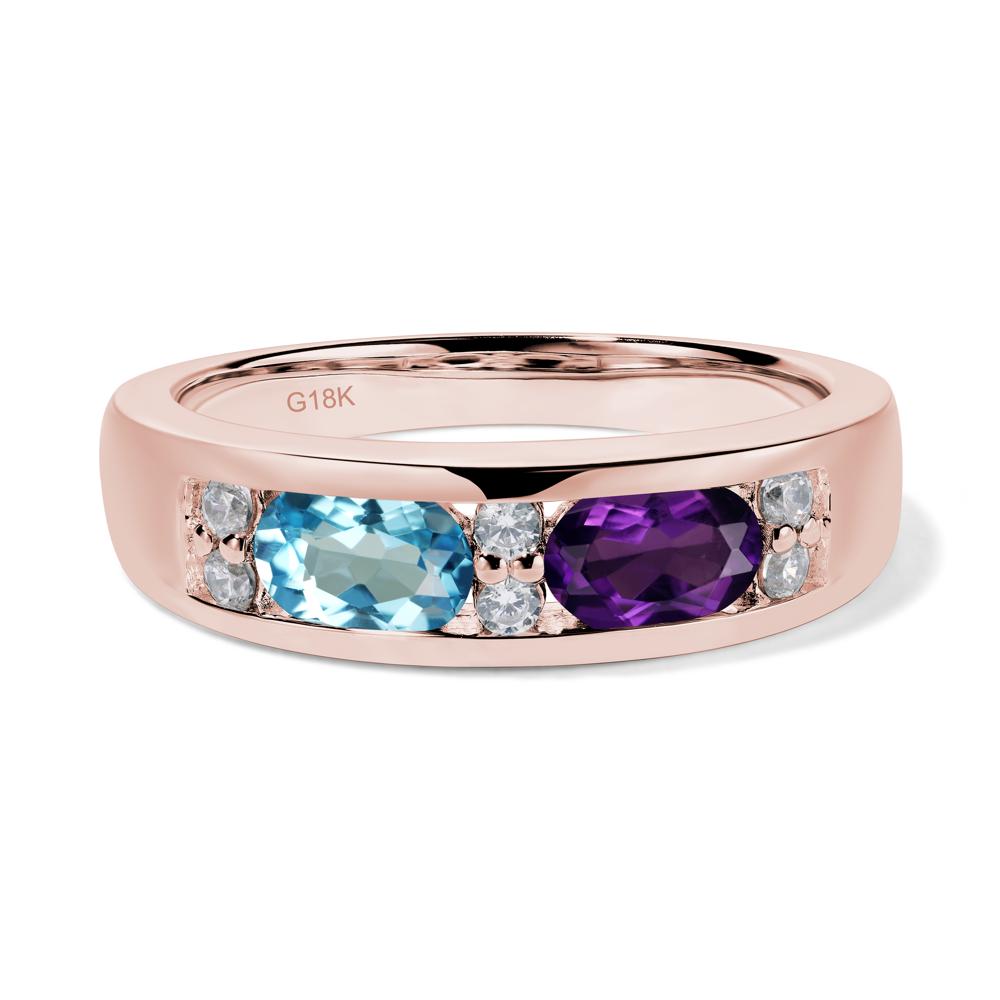 Oval Cut Amethyst and Swiss Blue Topaz Toi Et Moi Wide Band Ring - LUO Jewelry #metal_18k rose gold