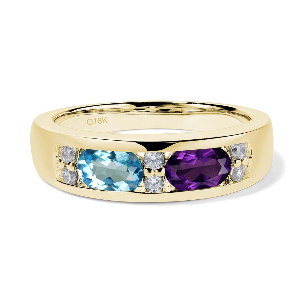 Oval Cut Amethyst and Swiss Blue Topaz Toi Et Moi Wide Band Ring - LUO Jewelry #metal_18k yellow gold