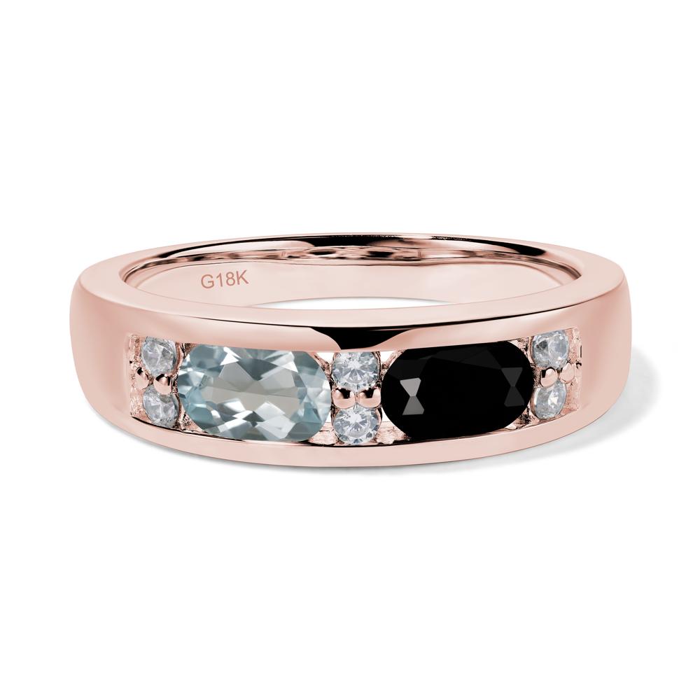Oval Cut Aquamarine and Black Spinel Toi Et Moi Wide Band Ring - LUO Jewelry #metal_18k rose gold