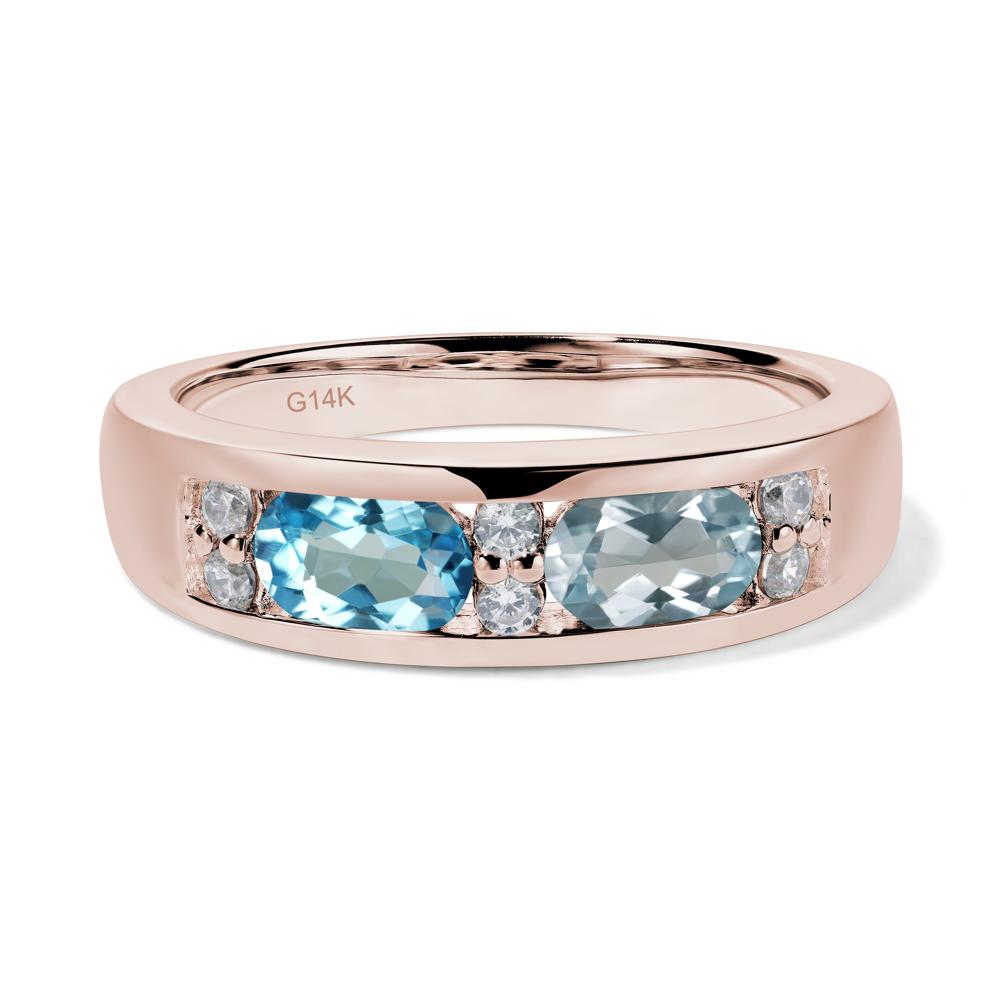 Oval Cut Aquamarine and Swiss Blue Topaz Toi Et Moi Wide Band Ring - LUO Jewelry #metal_14k rose gold