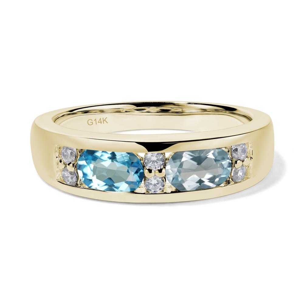 Oval Cut Aquamarine and Swiss Blue Topaz Toi Et Moi Wide Band Ring - LUO Jewelry #metal_14k yellow gold