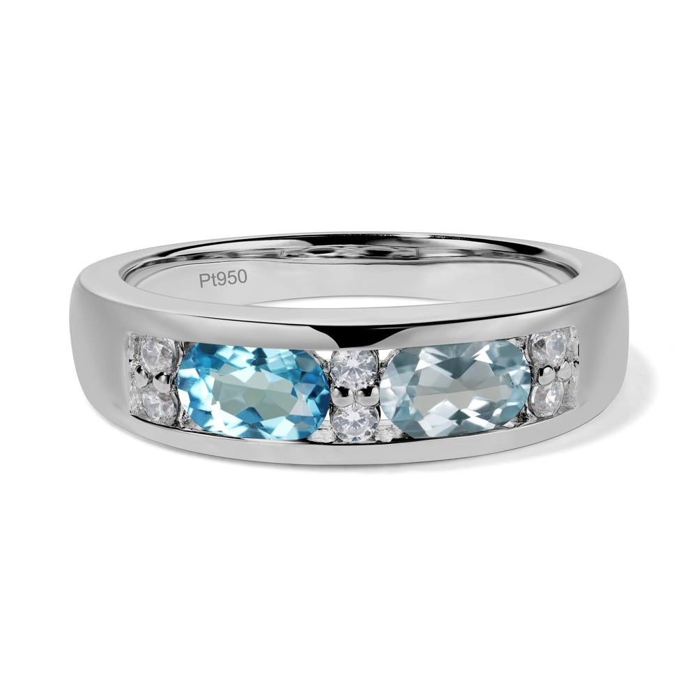 Oval Cut Aquamarine and Swiss Blue Topaz Toi Et Moi Wide Band Ring - LUO Jewelry #metal_platinum