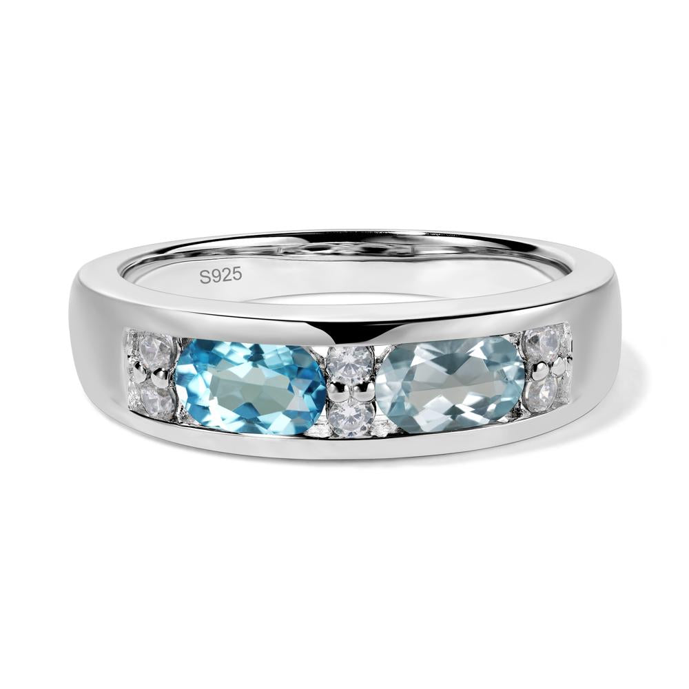 Oval Cut Aquamarine and Swiss Blue Topaz Toi Et Moi Wide Band Ring - LUO Jewelry #metal_sterling silver