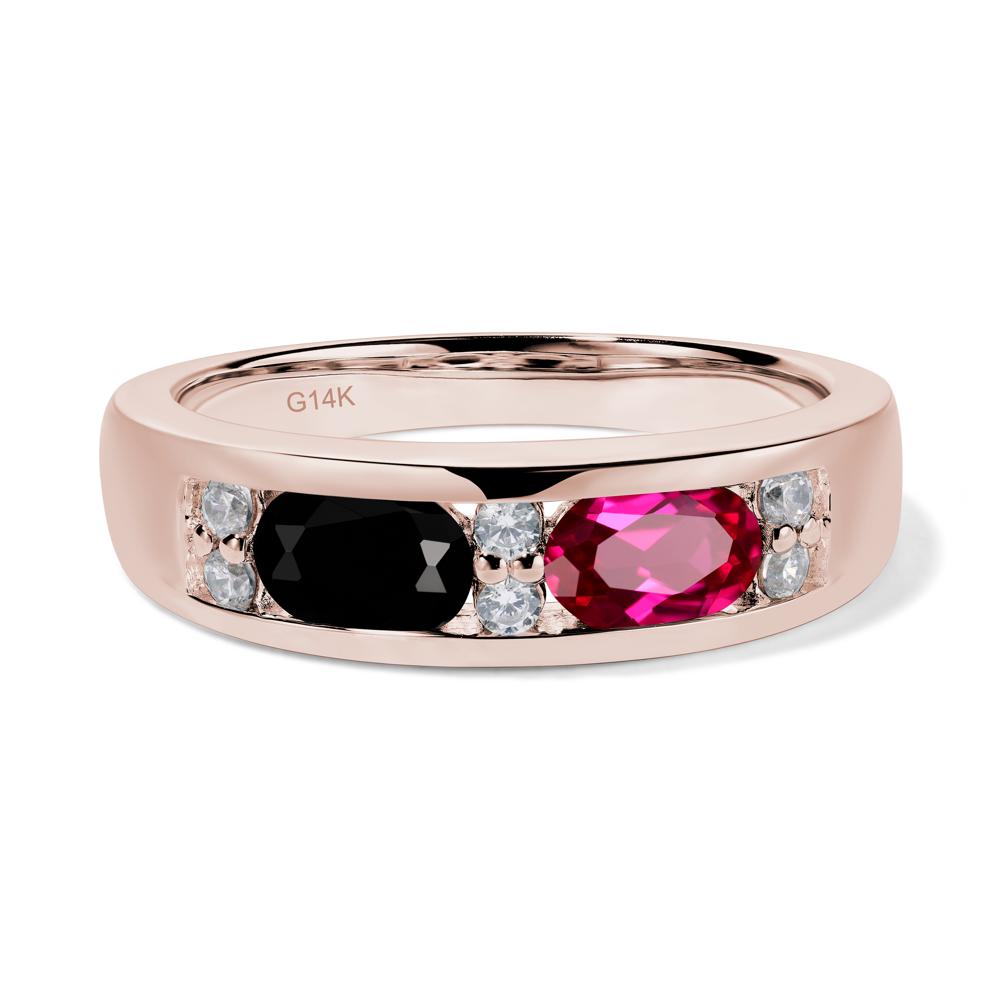 Oval Cut Black Spinel and Ruby Toi Et Moi Wide Band Ring - LUO Jewelry #metal_14k rose gold