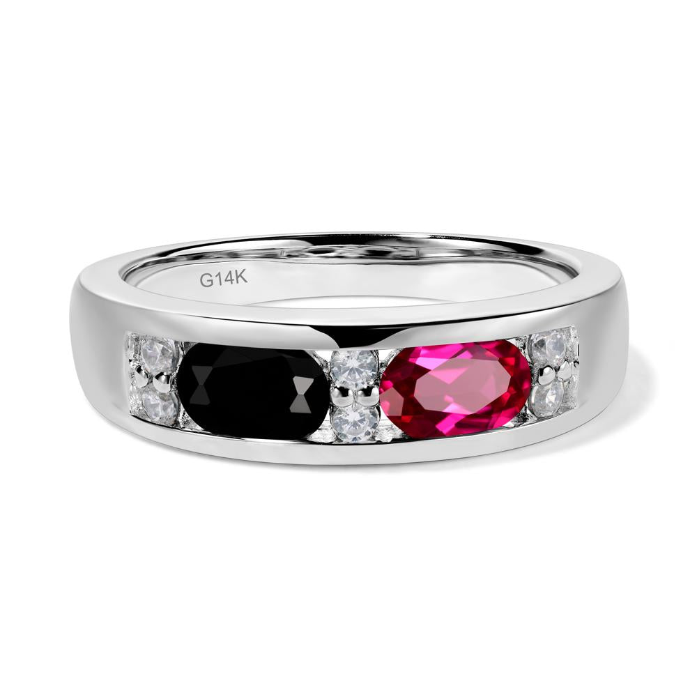 Oval Cut Black Spinel and Ruby Toi Et Moi Wide Band Ring - LUO Jewelry #metal_14k white gold