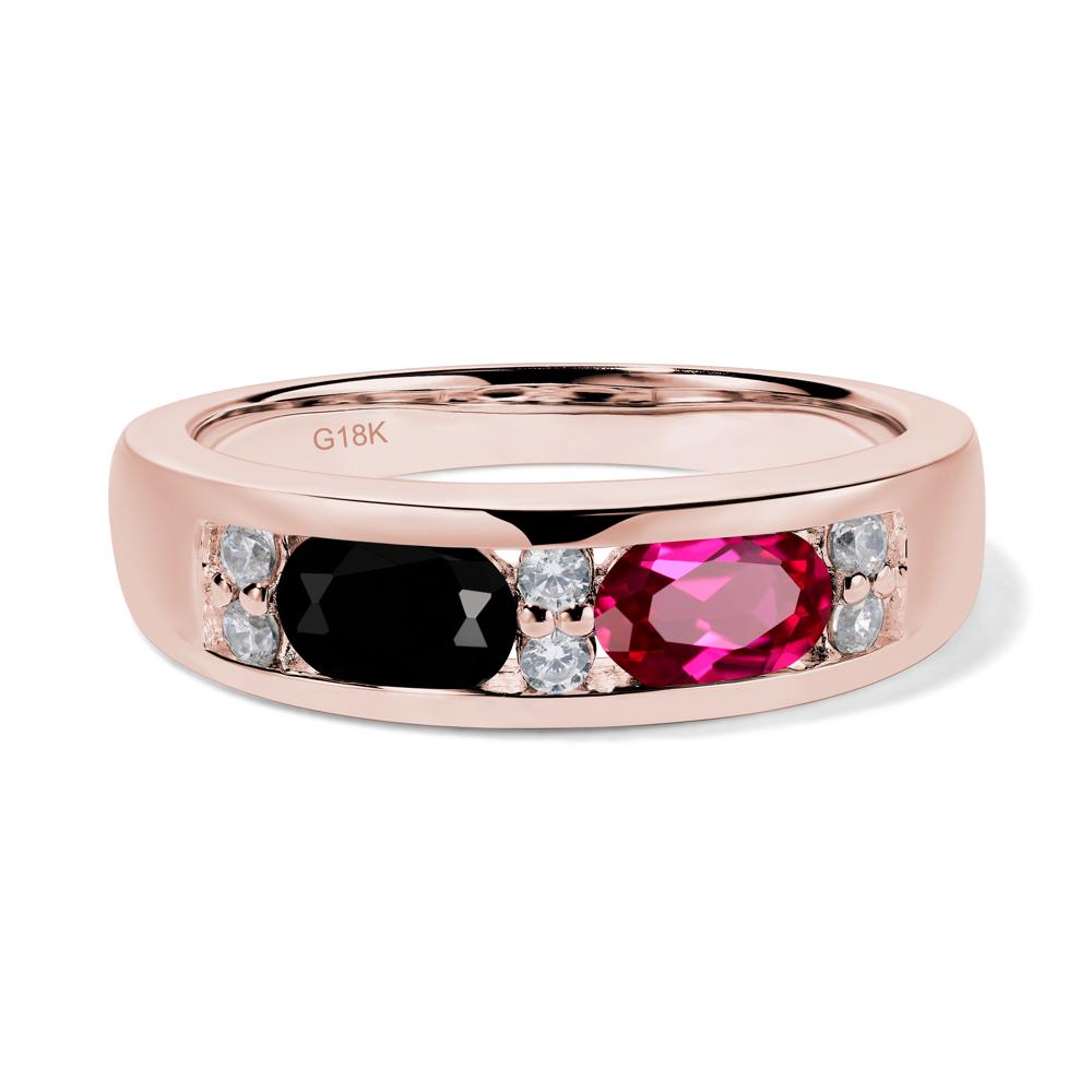 Oval Cut Black Spinel and Ruby Toi Et Moi Wide Band Ring - LUO Jewelry #metal_18k rose gold