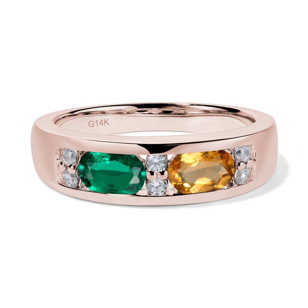 Oval Cut Citrine and Emerald Toi Et Moi Wide Band Ring - LUO Jewelry #metal_14k rose gold
