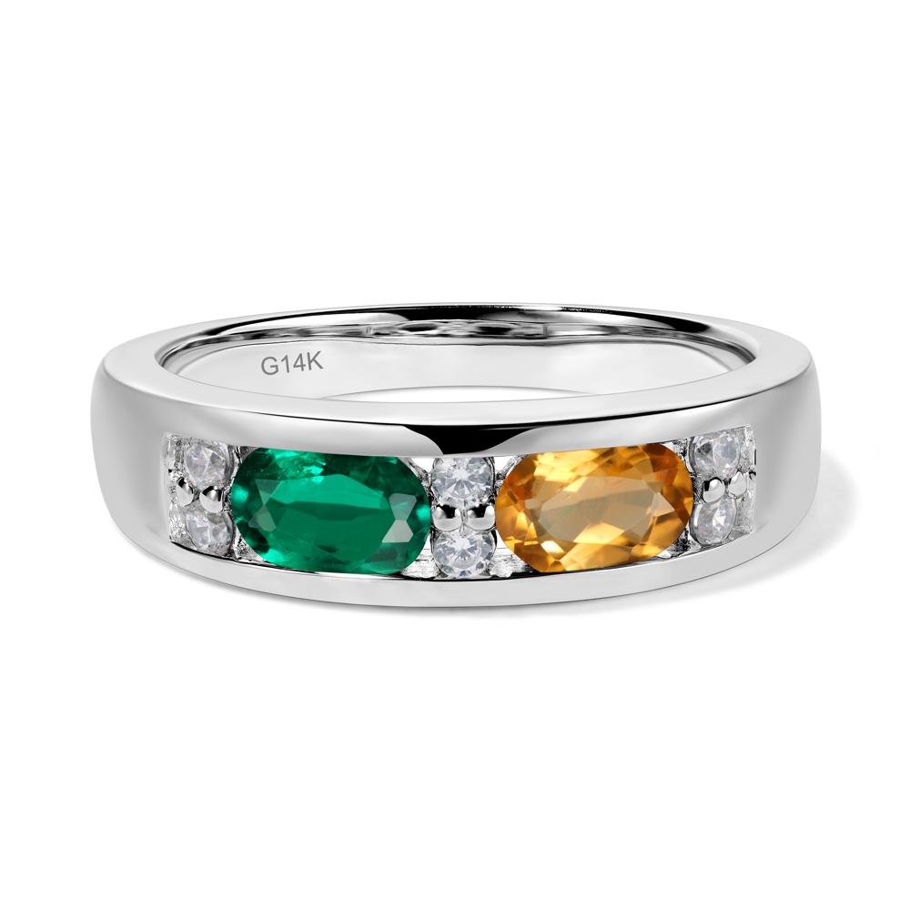 Oval Cut Citrine and Emerald Toi Et Moi Wide Band Ring - LUO Jewelry #metal_14k white gold