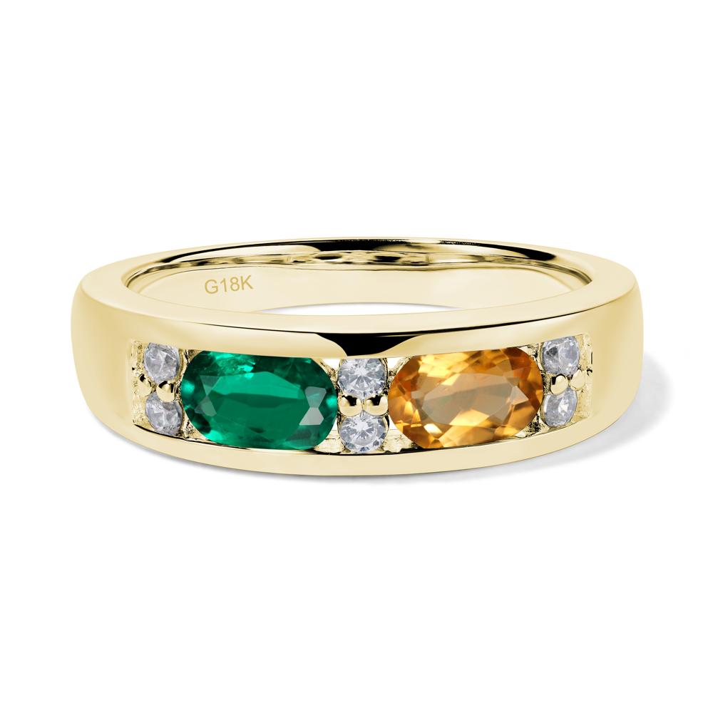 Oval Cut Citrine and Emerald Toi Et Moi Wide Band Ring - LUO Jewelry #metal_18k yellow gold