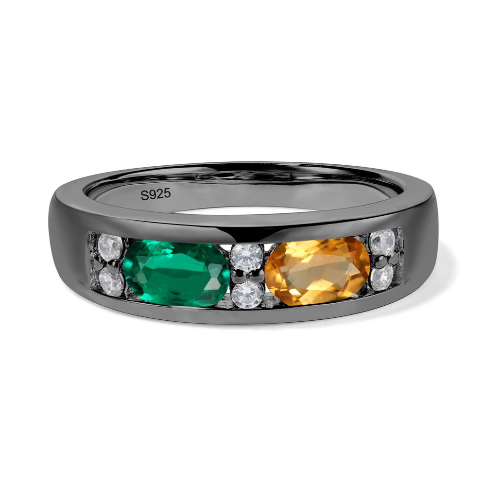 Oval Cut Citrine and Emerald Toi Et Moi Wide Band Ring - LUO Jewelry #metal_black finish sterling silver