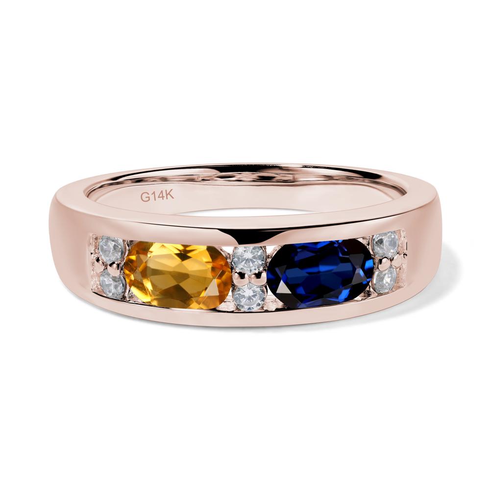 Oval Cut Citrine and Sapphire Toi Et Moi Wide Band Ring - LUO Jewelry #metal_14k rose gold