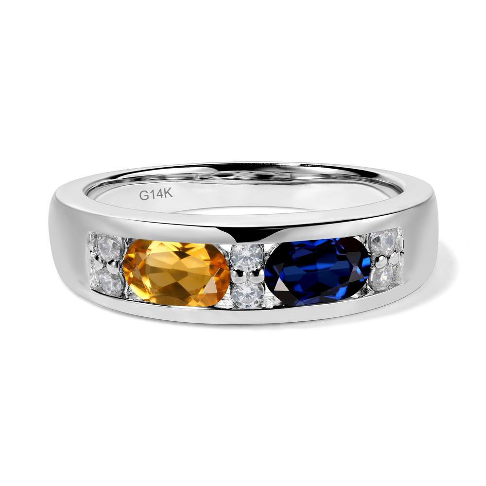 Oval Cut Citrine and Sapphire Toi Et Moi Wide Band Ring - LUO Jewelry #metal_14k white gold