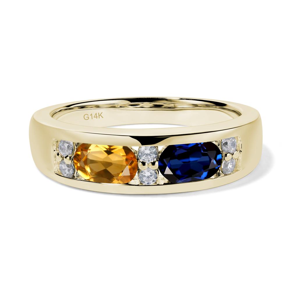 Oval Cut Citrine and Sapphire Toi Et Moi Wide Band Ring - LUO Jewelry #metal_14k yellow gold