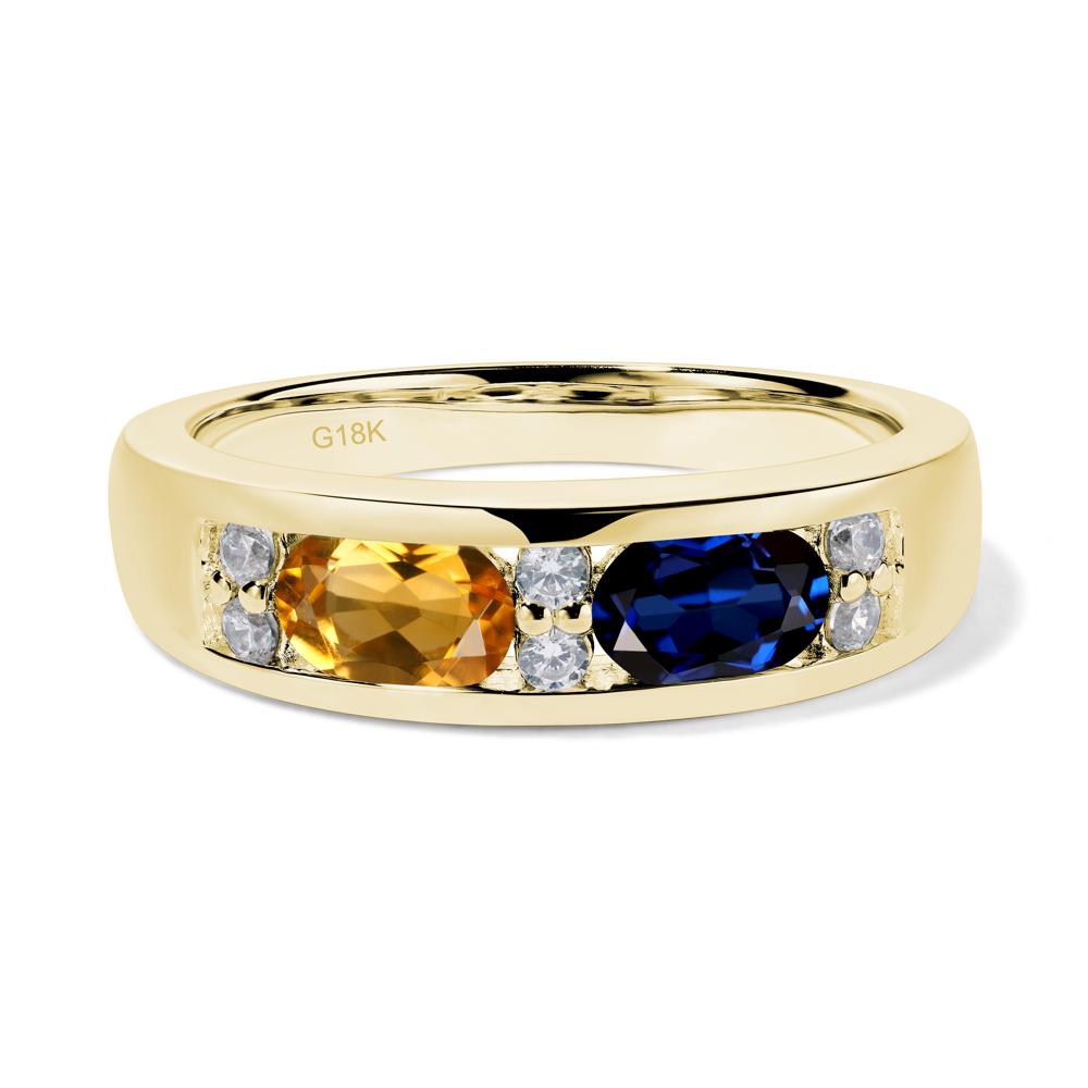 Oval Cut Citrine and Sapphire Toi Et Moi Wide Band Ring - LUO Jewelry #metal_18k yellow gold