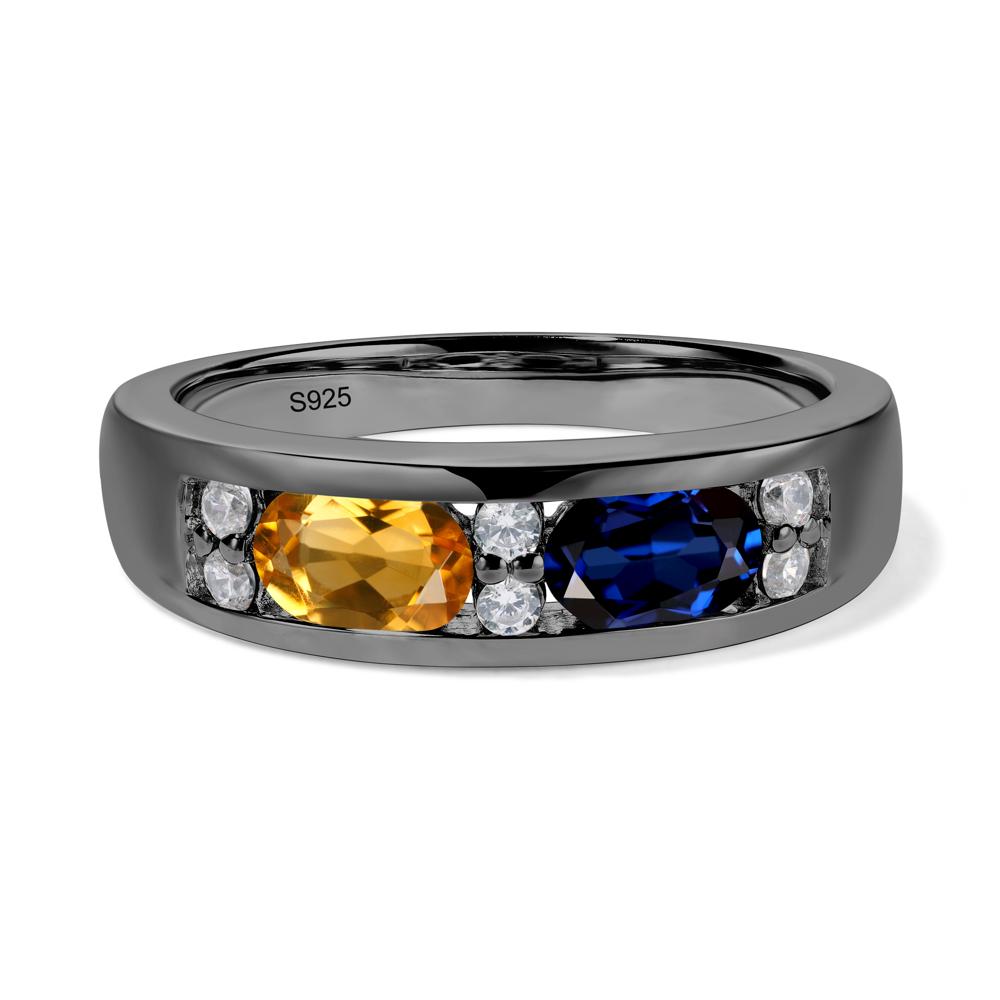 Oval Cut Citrine and Sapphire Toi Et Moi Wide Band Ring - LUO Jewelry #metal_black finish sterling silver
