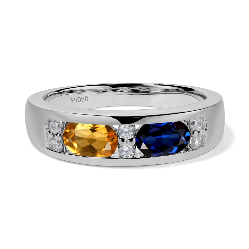 Oval Cut Citrine and Sapphire Toi Et Moi Wide Band Ring - LUO Jewelry #metal_platinum