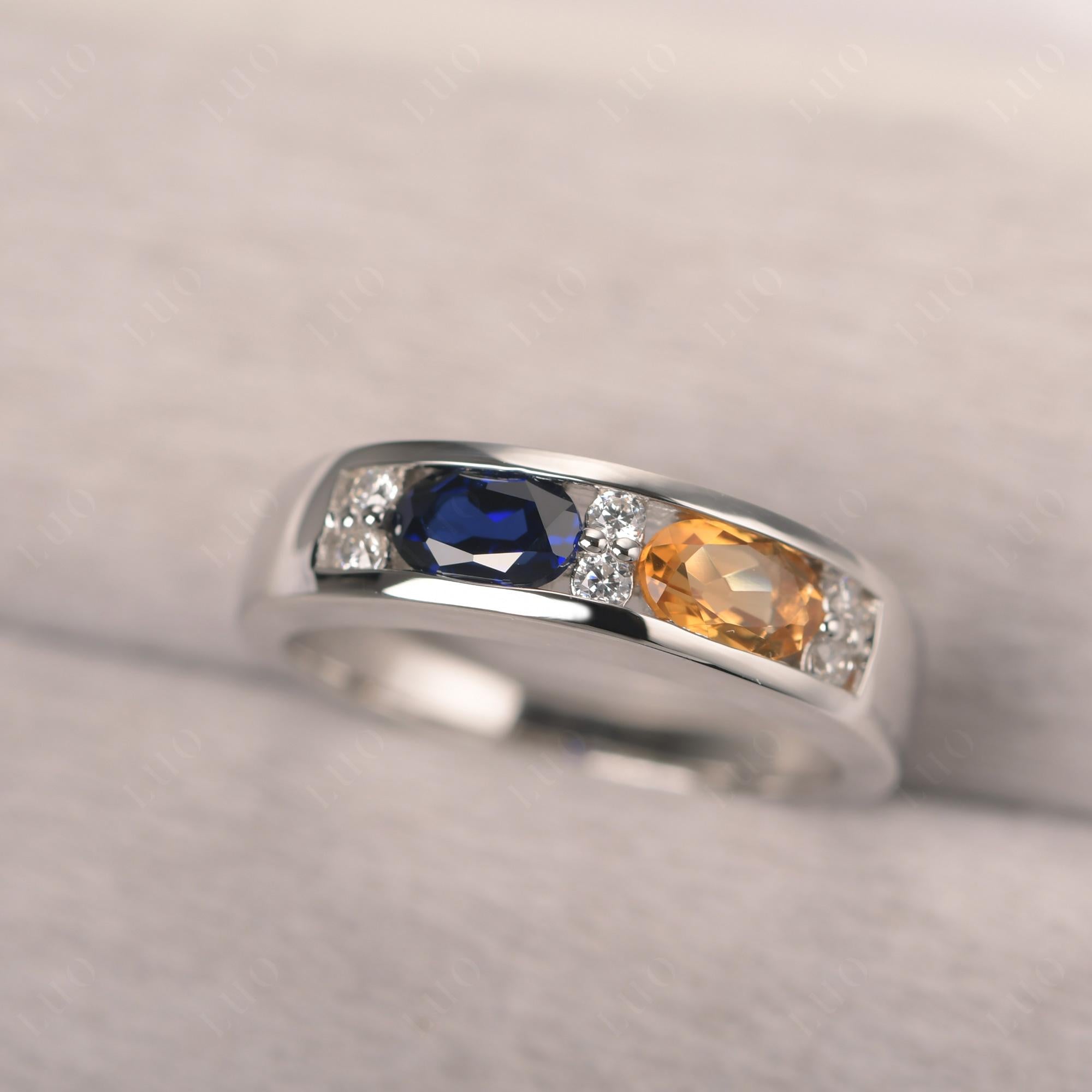 Oval Cut Citrine and Sapphire Toi Et Moi Wide Band Ring - LUO Jewelry