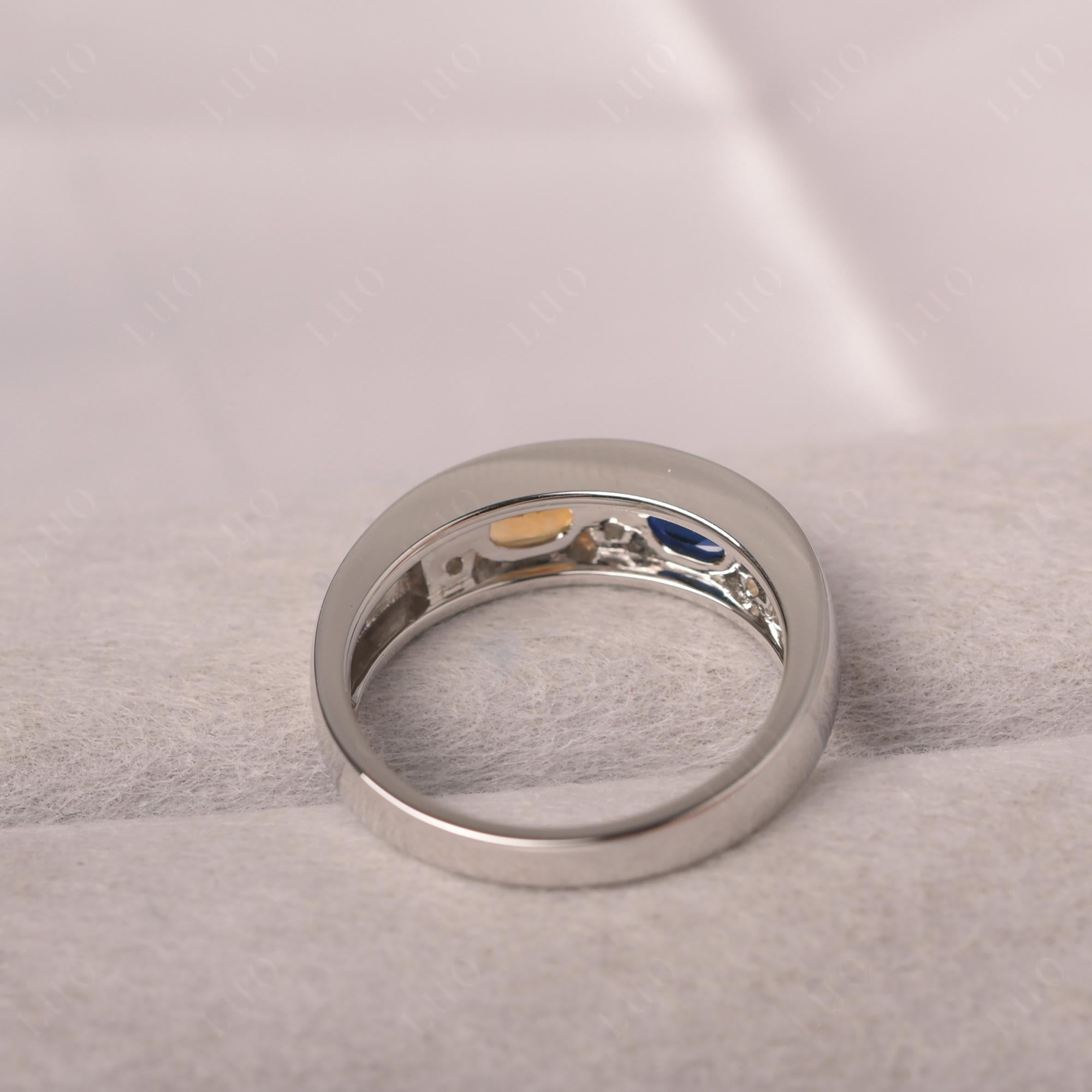 Oval Cut Citrine and Sapphire Toi Et Moi Wide Band Ring - LUO Jewelry
