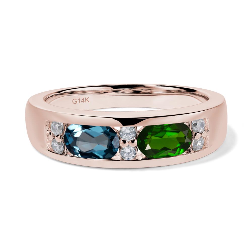 Oval Cut Diopside and London Blue Topaz Toi Et Moi Wide Band Ring - LUO Jewelry #metal_14k rose gold
