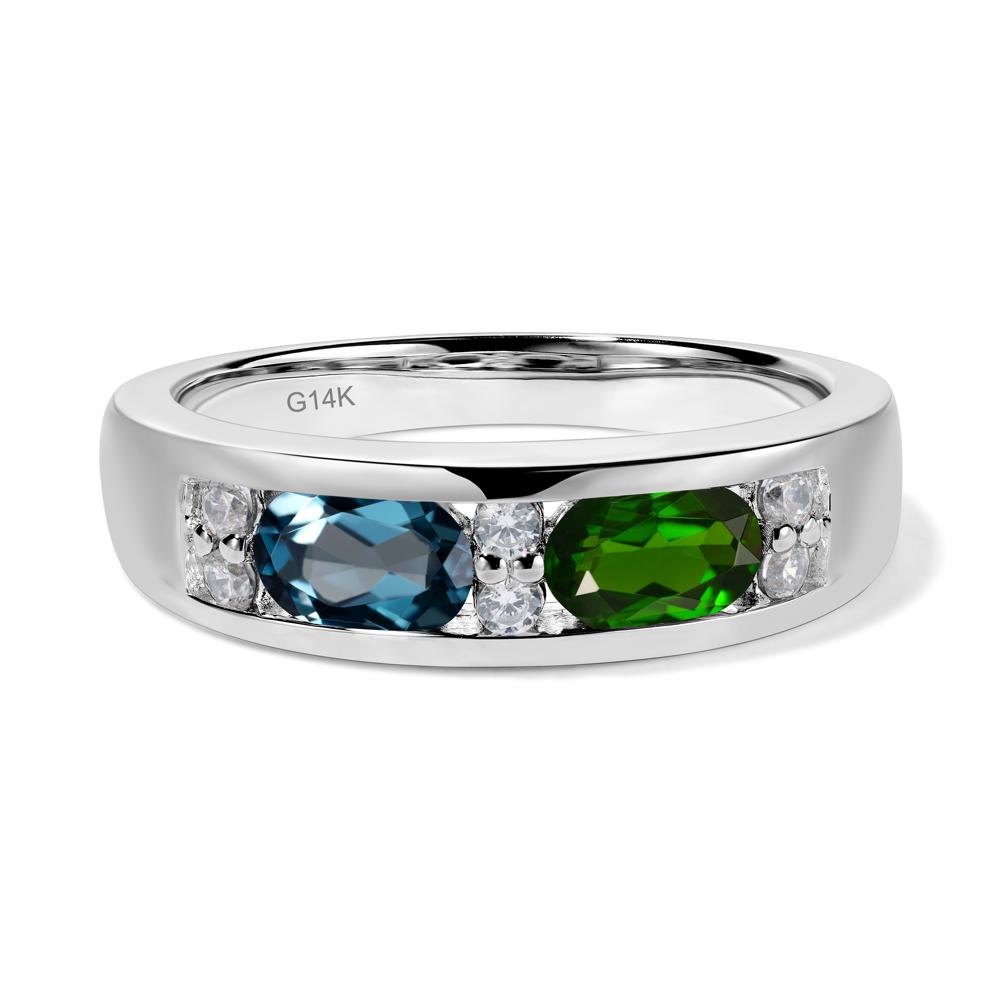Oval Cut Diopside and London Blue Topaz Toi Et Moi Wide Band Ring - LUO Jewelry #metal_14k white gold