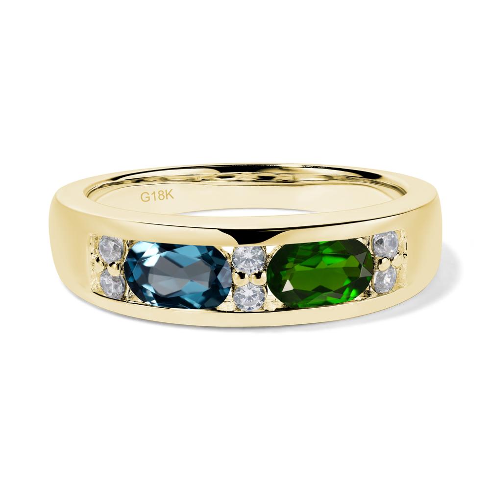 Oval Cut Diopside and London Blue Topaz Toi Et Moi Wide Band Ring - LUO Jewelry #metal_18k yellow gold